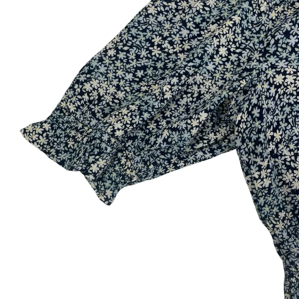 Abercrombie & Fitch Ditsy Floral Smocked Blouse Women's S Puff Sleeve Cropped